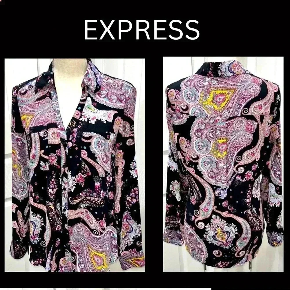 Express Paisley button down double breast pockets size: M